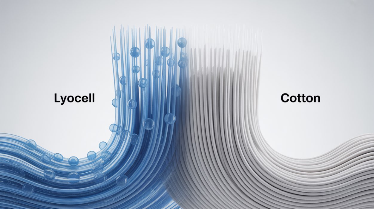 Lyocell vs. bumbac (reprezentare grafica cu diferentele moleculare ale fibrelor de lyocell si bumbac)